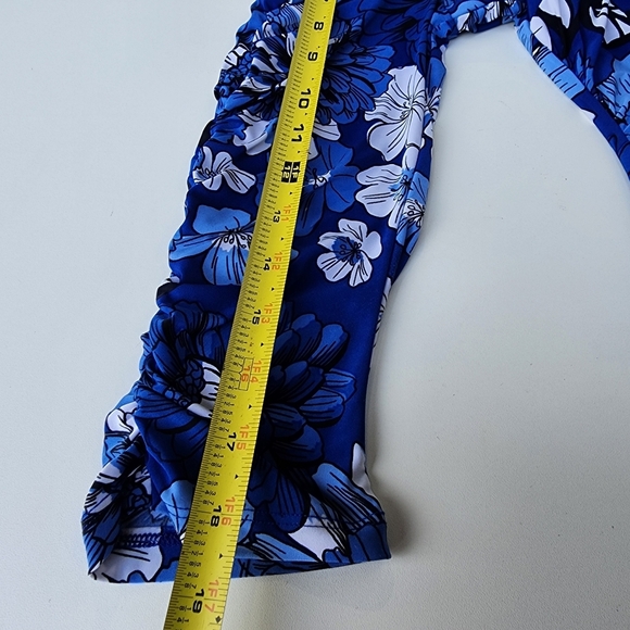 INC International Concepts Blue Black Stretch Floral Ruched Long Sleeve Dress L - Picture 7 of 13